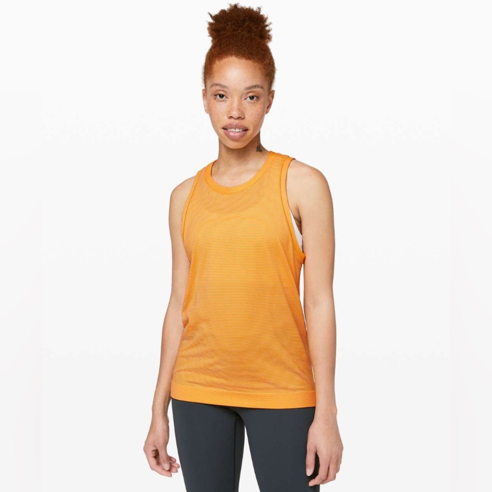 Sz 2 or 4 | Lululemon: Swiftly Breeze Tank *Relaxed Fit | Amber Aura / White